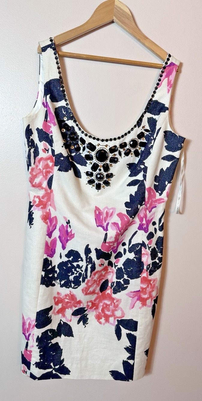 Lilly Pulitzer Dress Womens Size 8 White Strike Of Midnight Floral Jeweled Shift - Picture 2 of 16